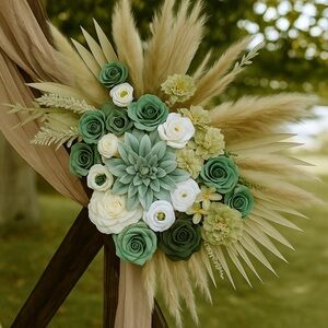 Elegant Green and White Floral Arrangement Wedding Arch Decor